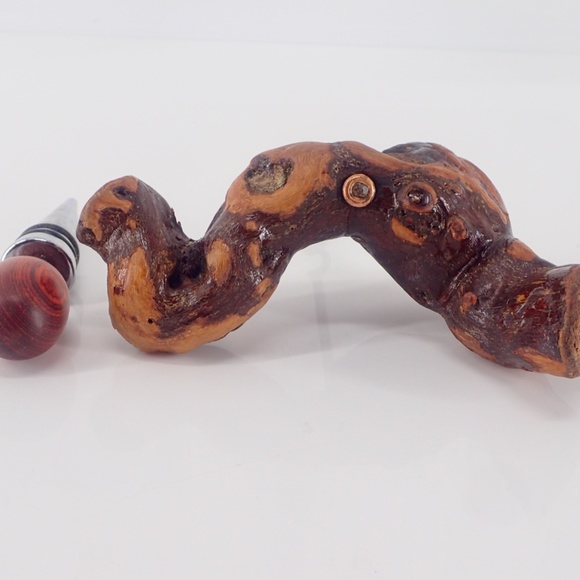 Vintage German Grapevine Branch Wood Corkscrew & Silver Wine Stopper Bar Tools - Picture 3 of 7